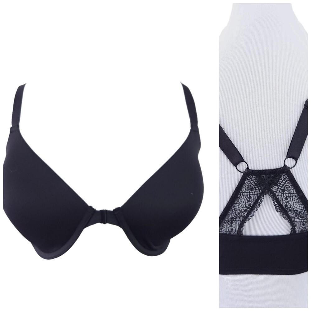 Maidenform Front Closure Bra 36DD Black, Lace Bralette Back, Neutral, Excellent